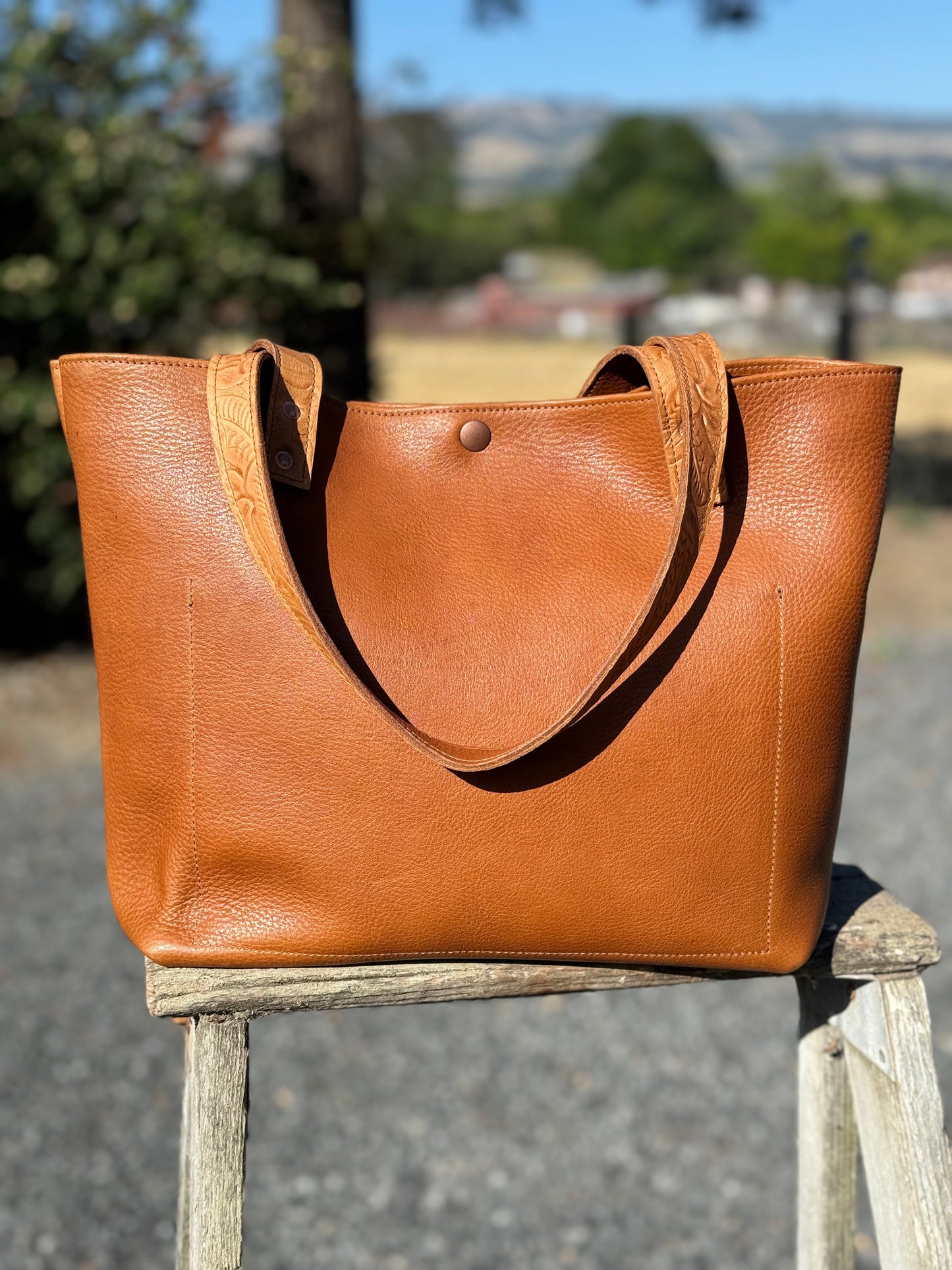 Bodega Bag - Tan with floral embossed straps