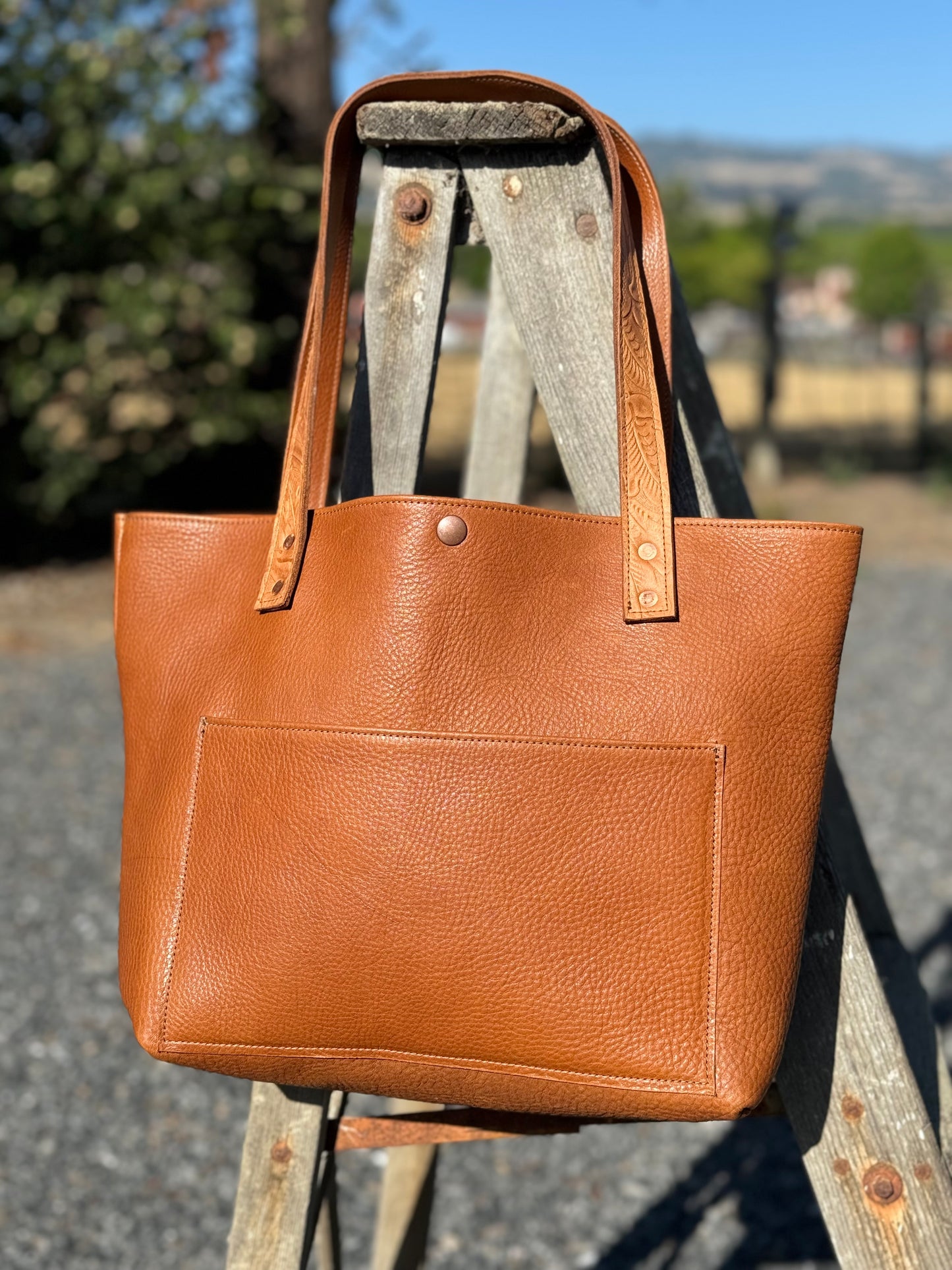 Bodega Bag - Tan with floral embossed straps