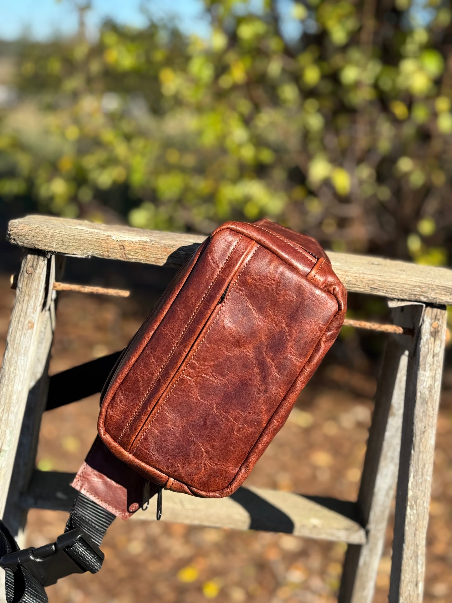 Crossbody Sling Bag - brown with turquoise lining