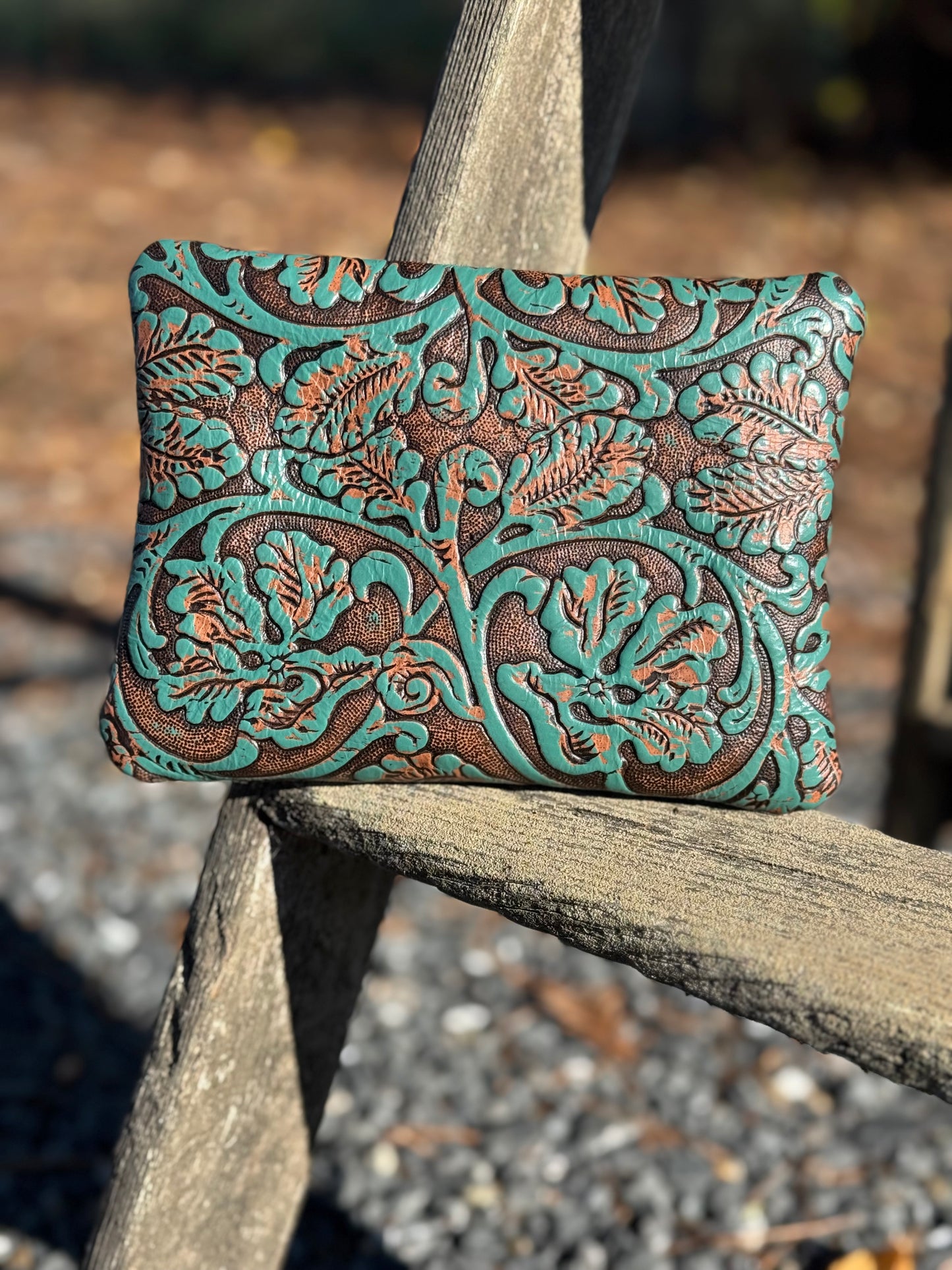 Makeup Bag - Turquoise and brown