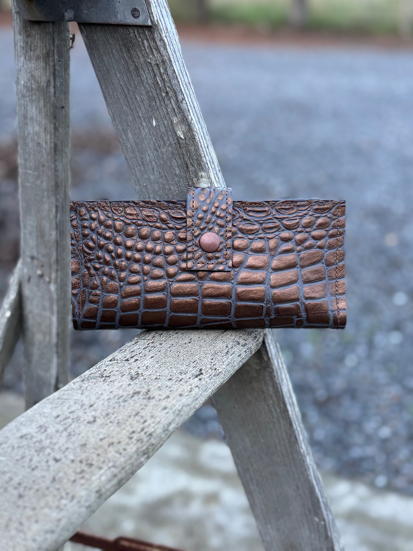 Women’s Bifold Wallet - Copper Embossed Gator