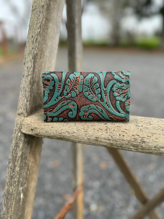 Business card holder with snap - Turquoise Floral