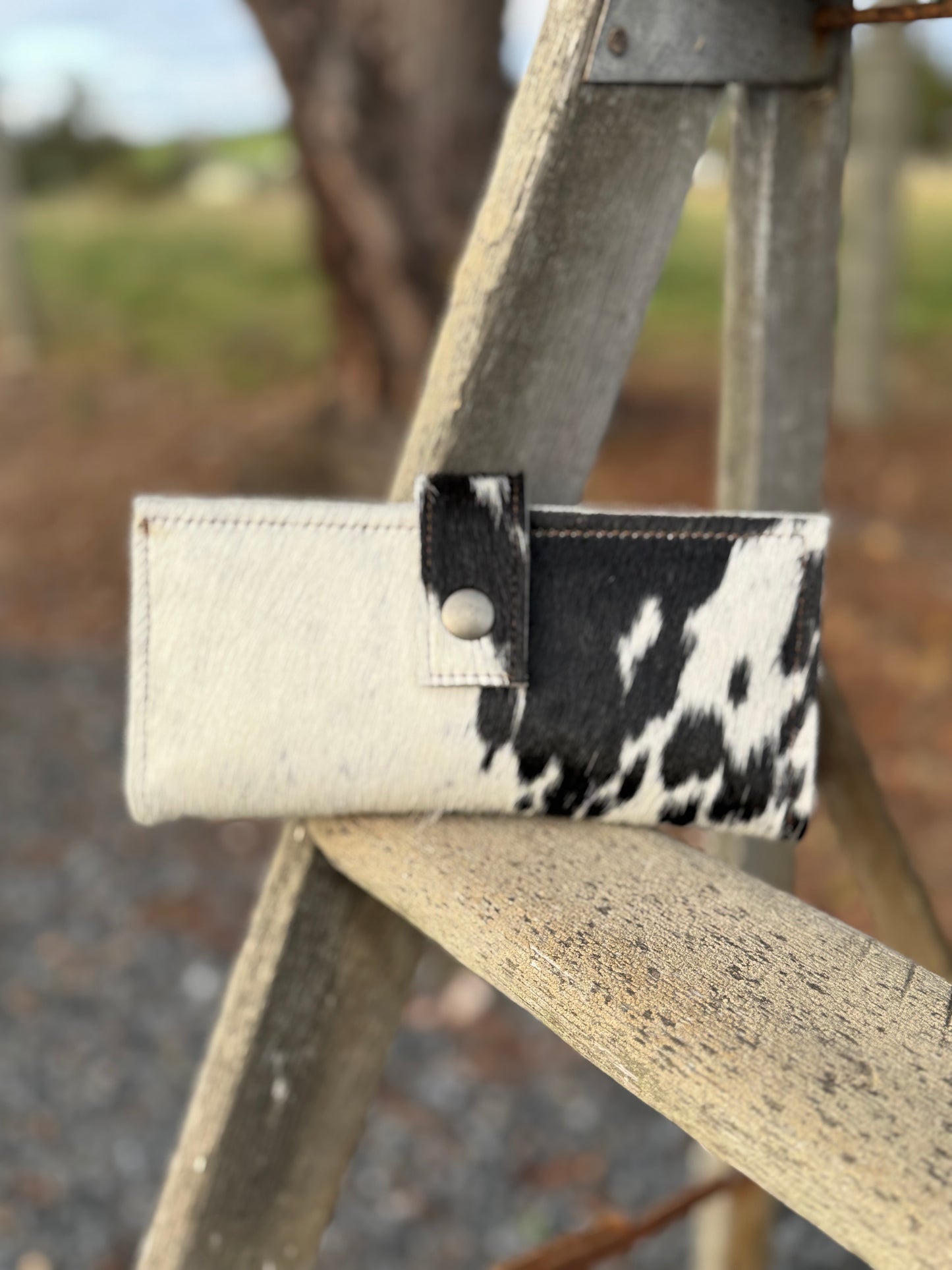 Women's Bifold Wallet - Black and White Cow Hair