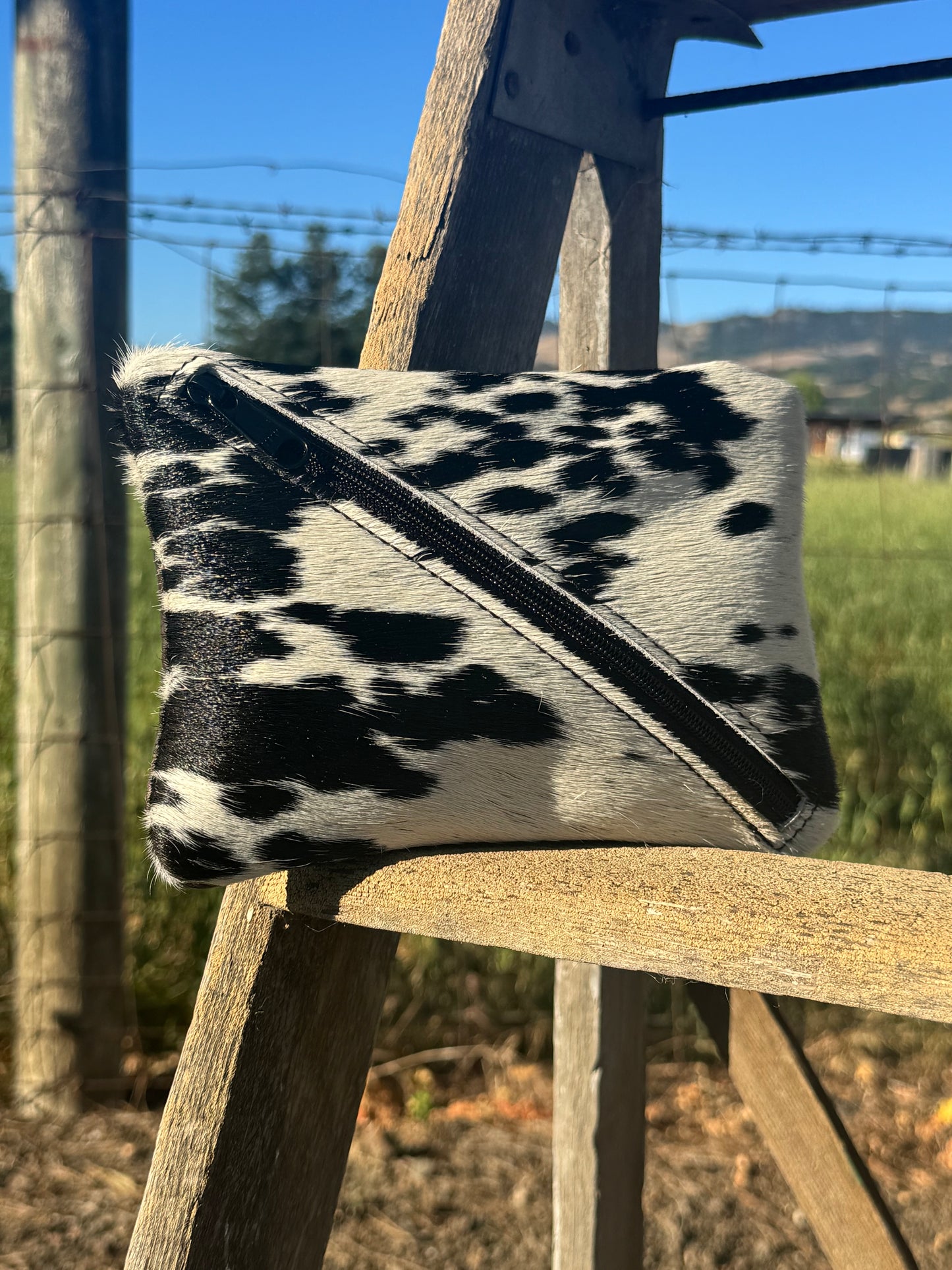 Black and white cow hair makeup bag