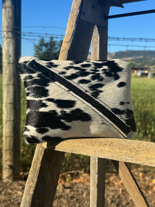 Black and white cow hair makeup bag