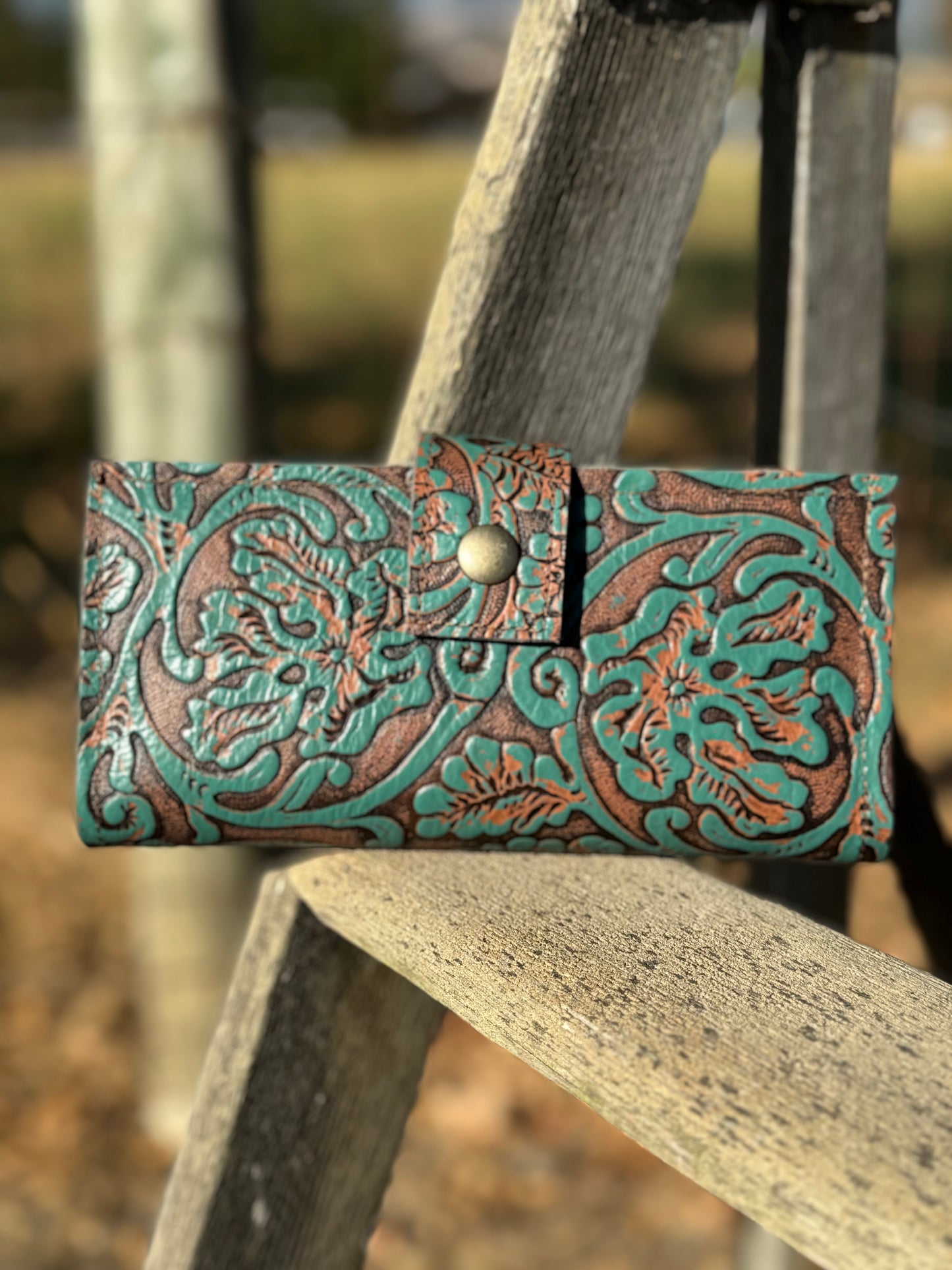 Women's Bifold Wallet - Floral Turquoise