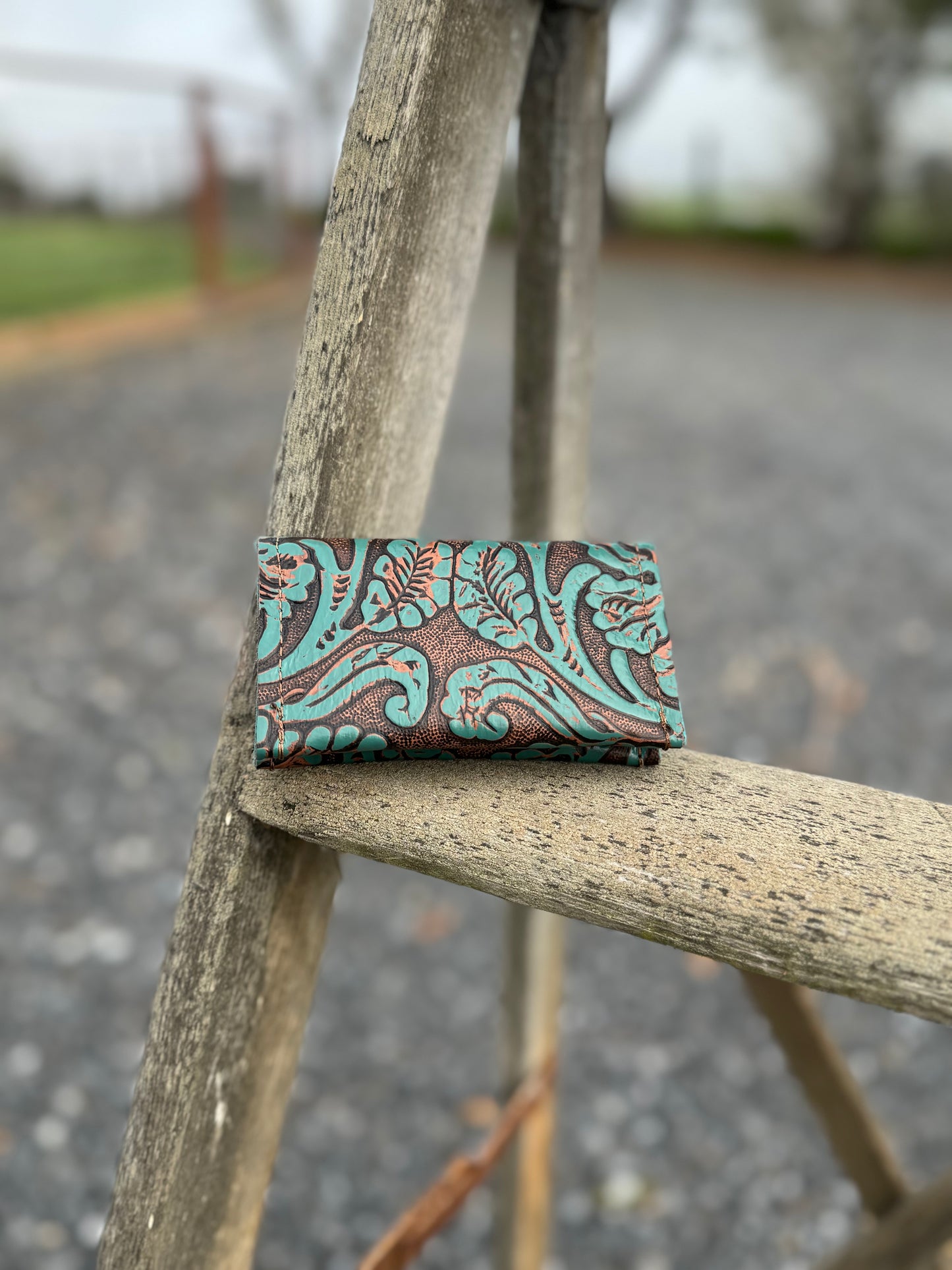 Business card holder with snap - Turquoise Floral