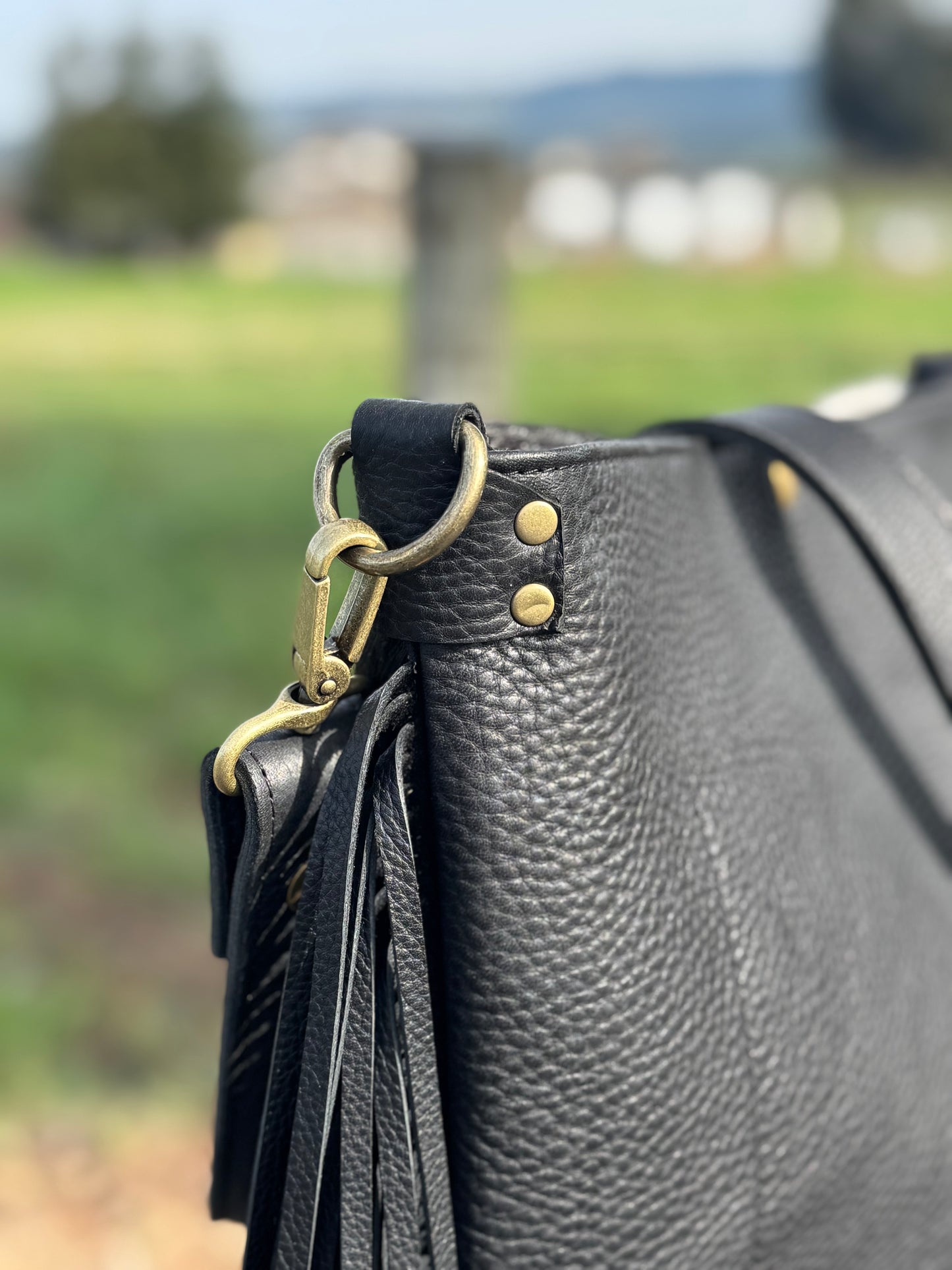 Penngrove Bag - Black and White Cow Hair With Fringe