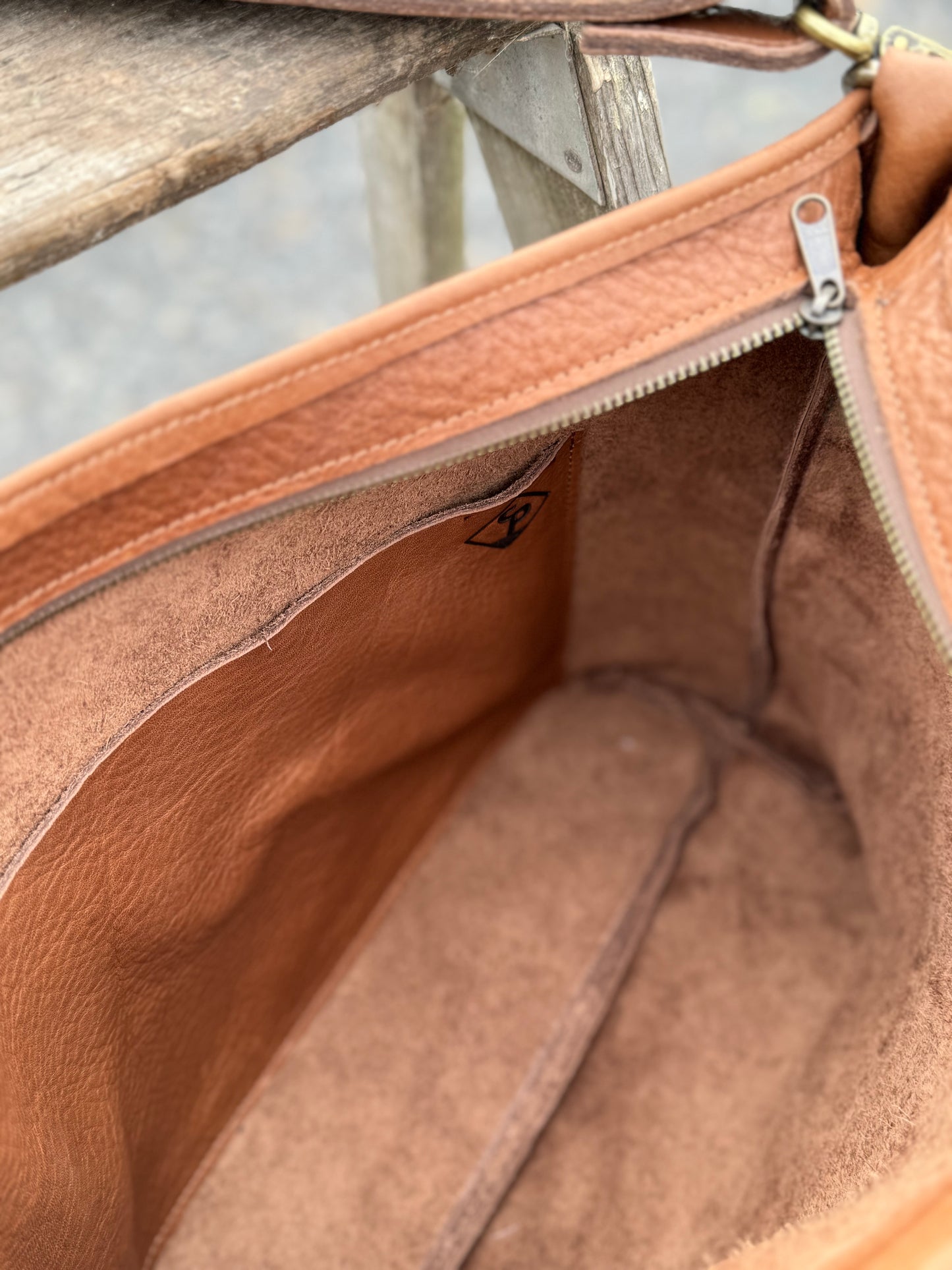 Penngrove Bag - Brown with cow hair pocket and zipper closure