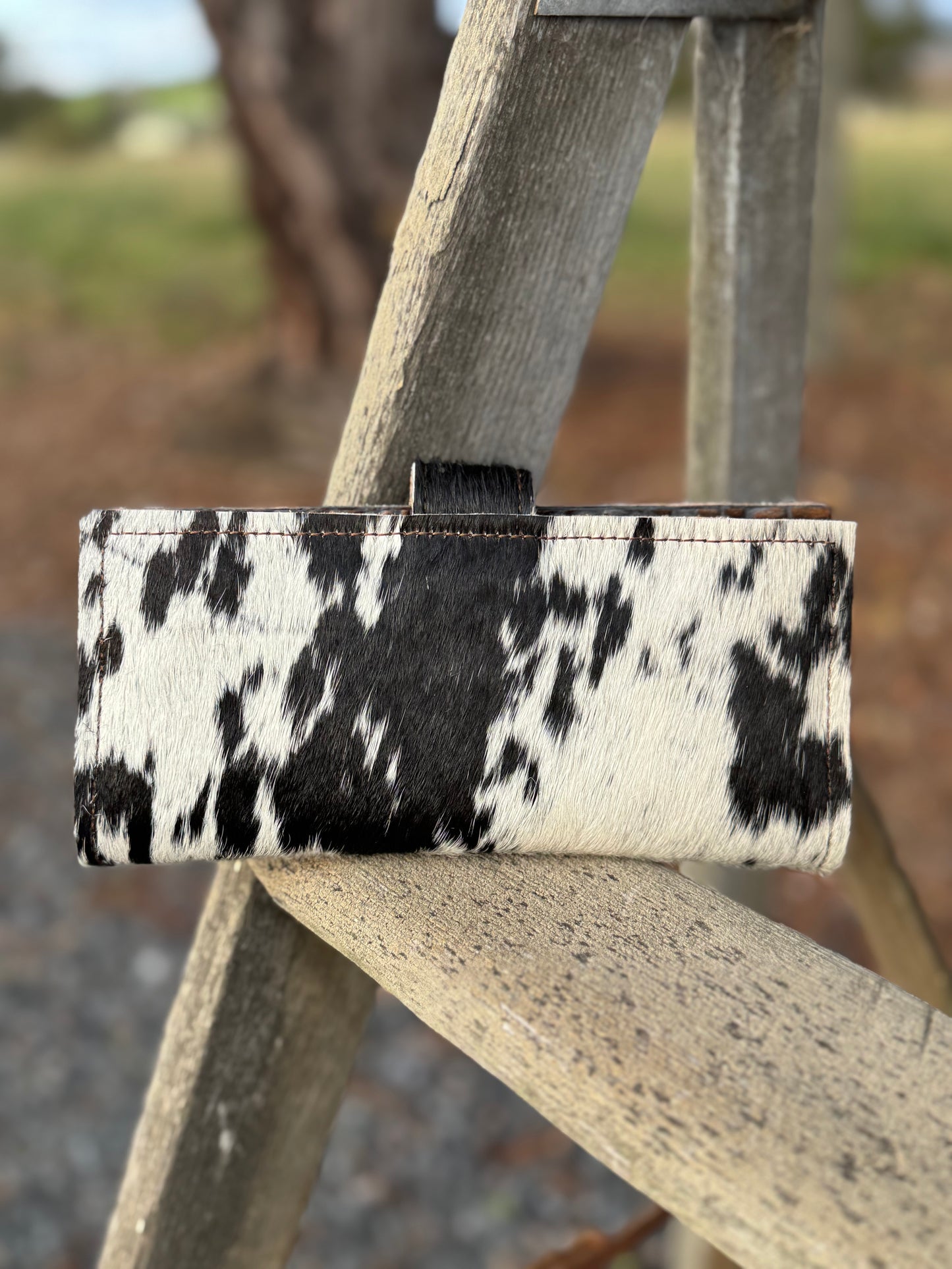 Women's Bifold Wallet - Black and White Cow Hair