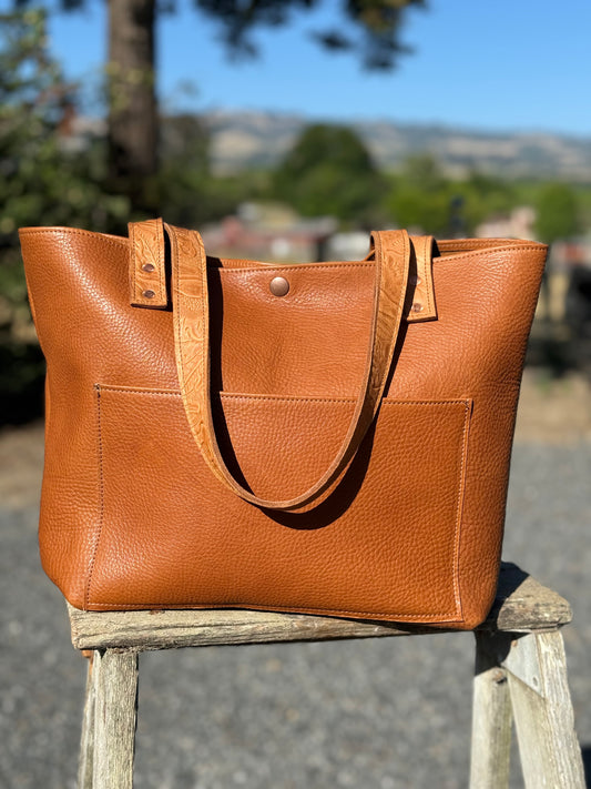 Bodega Bag - Tan with floral embossed straps