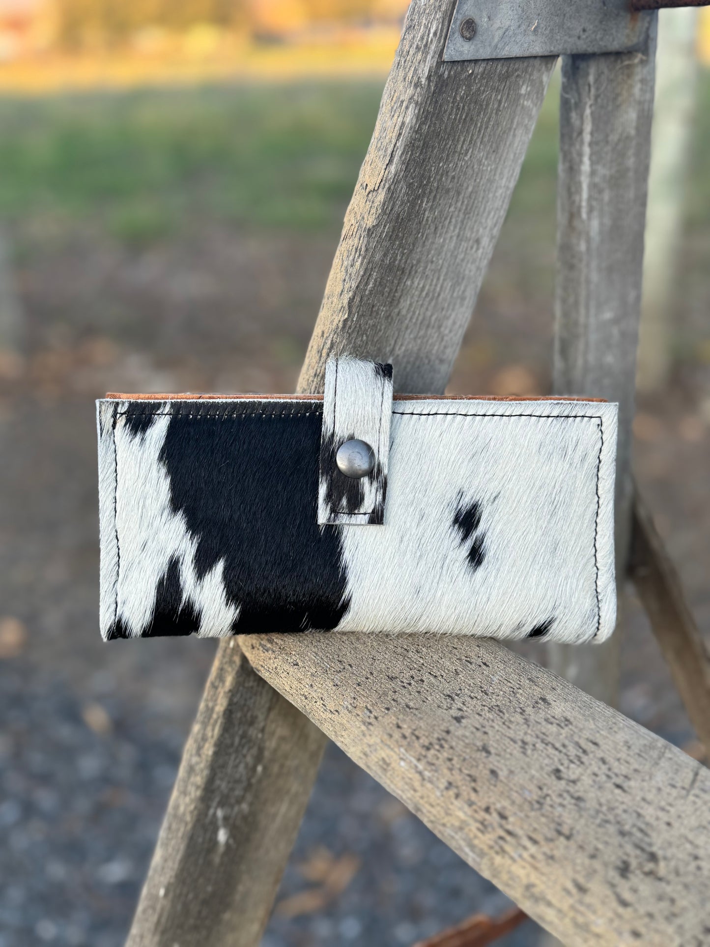Women's Bifold Wallet - Black and White Cow Hair