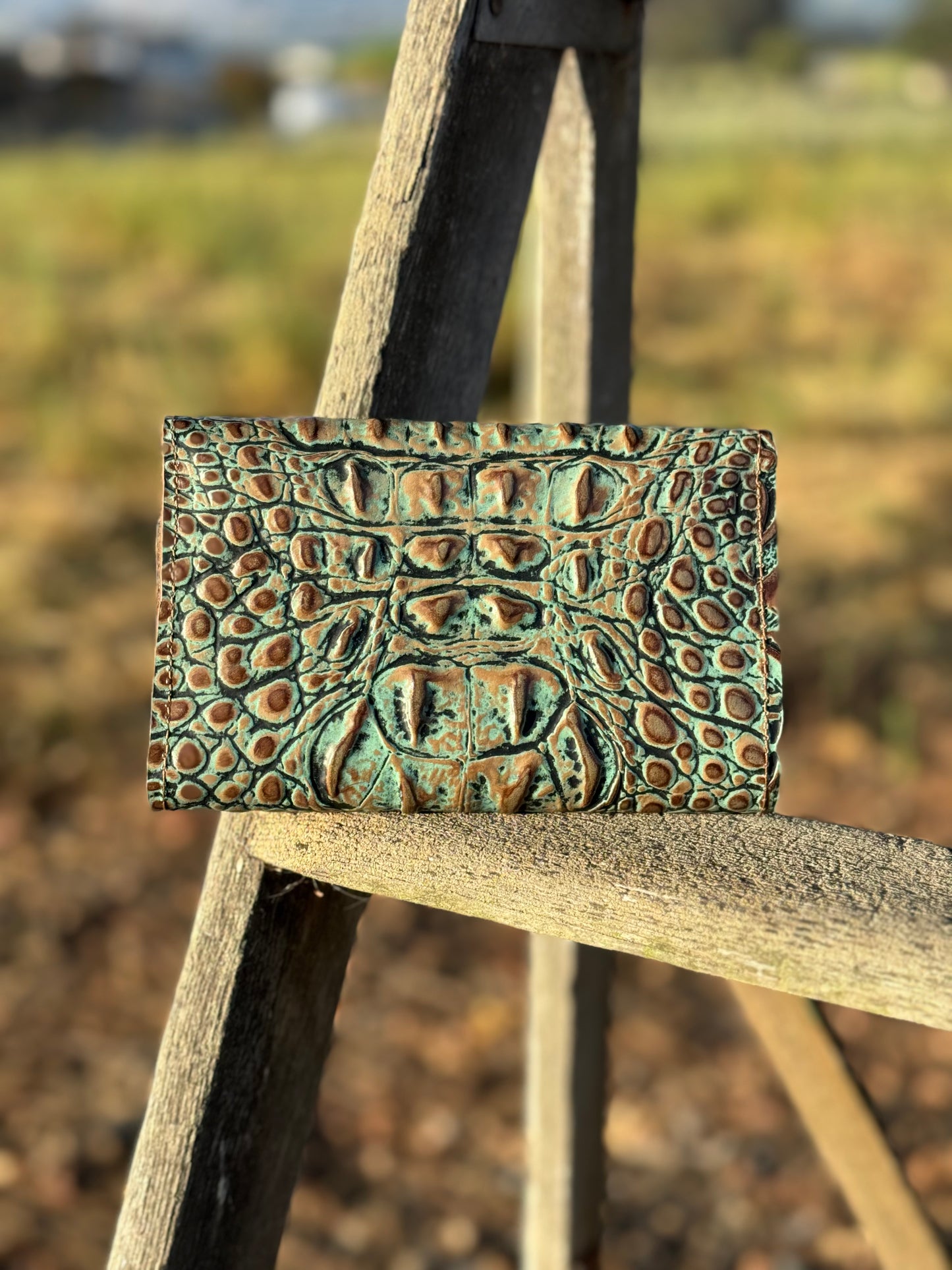 Trifold Wallet - Turquoise & Brown