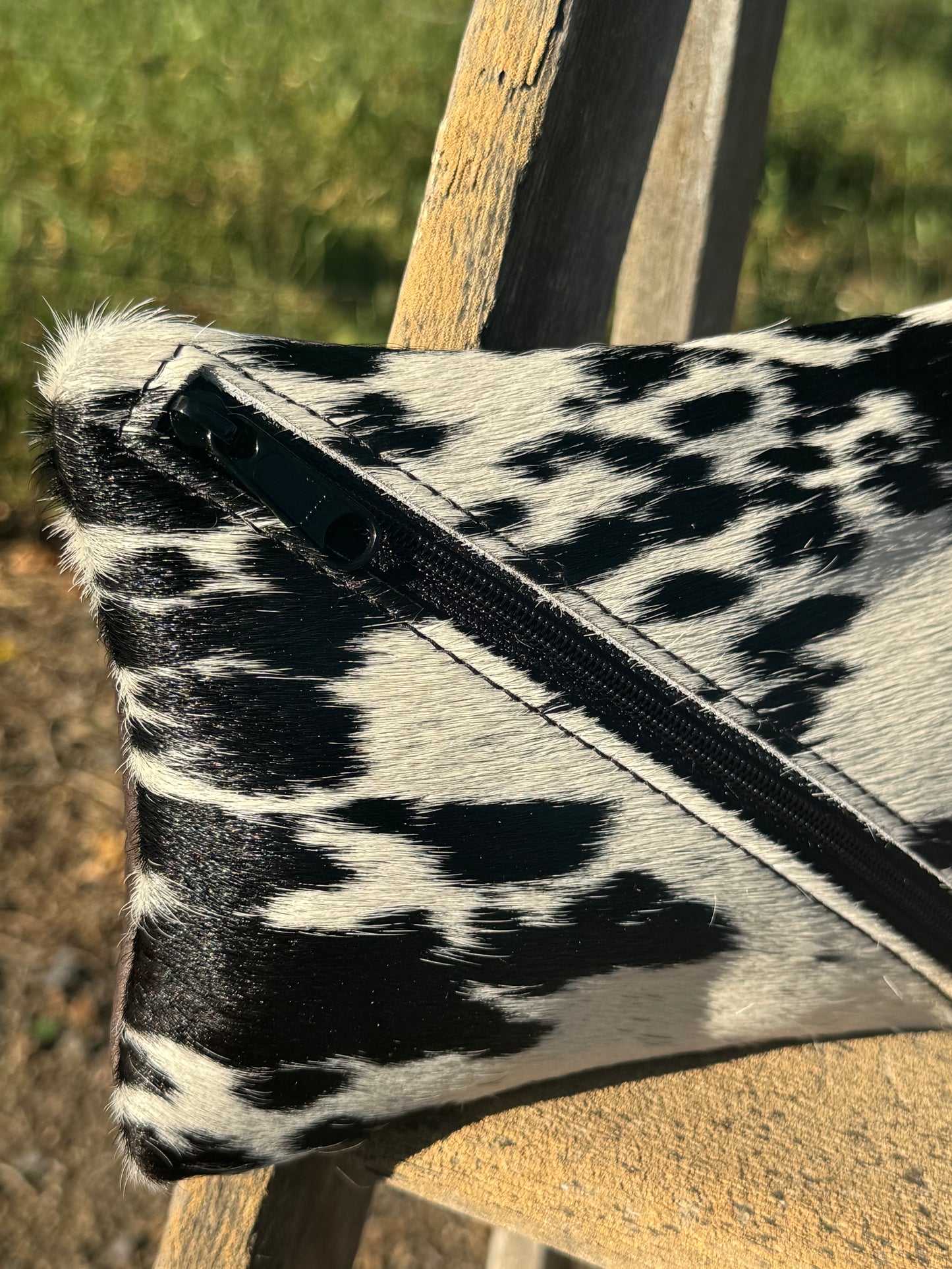 Black and white cow hair makeup bag