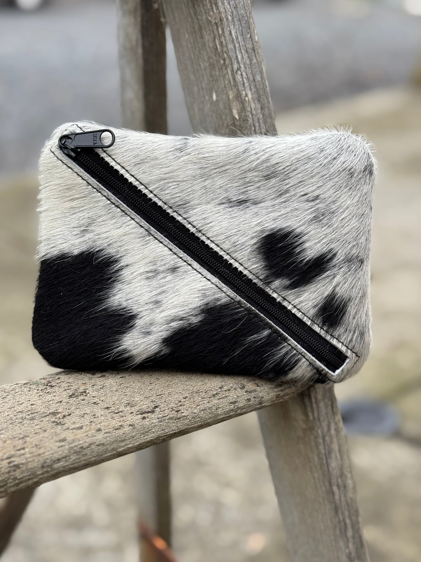 Makeup Bag - Black & White Cow Hair