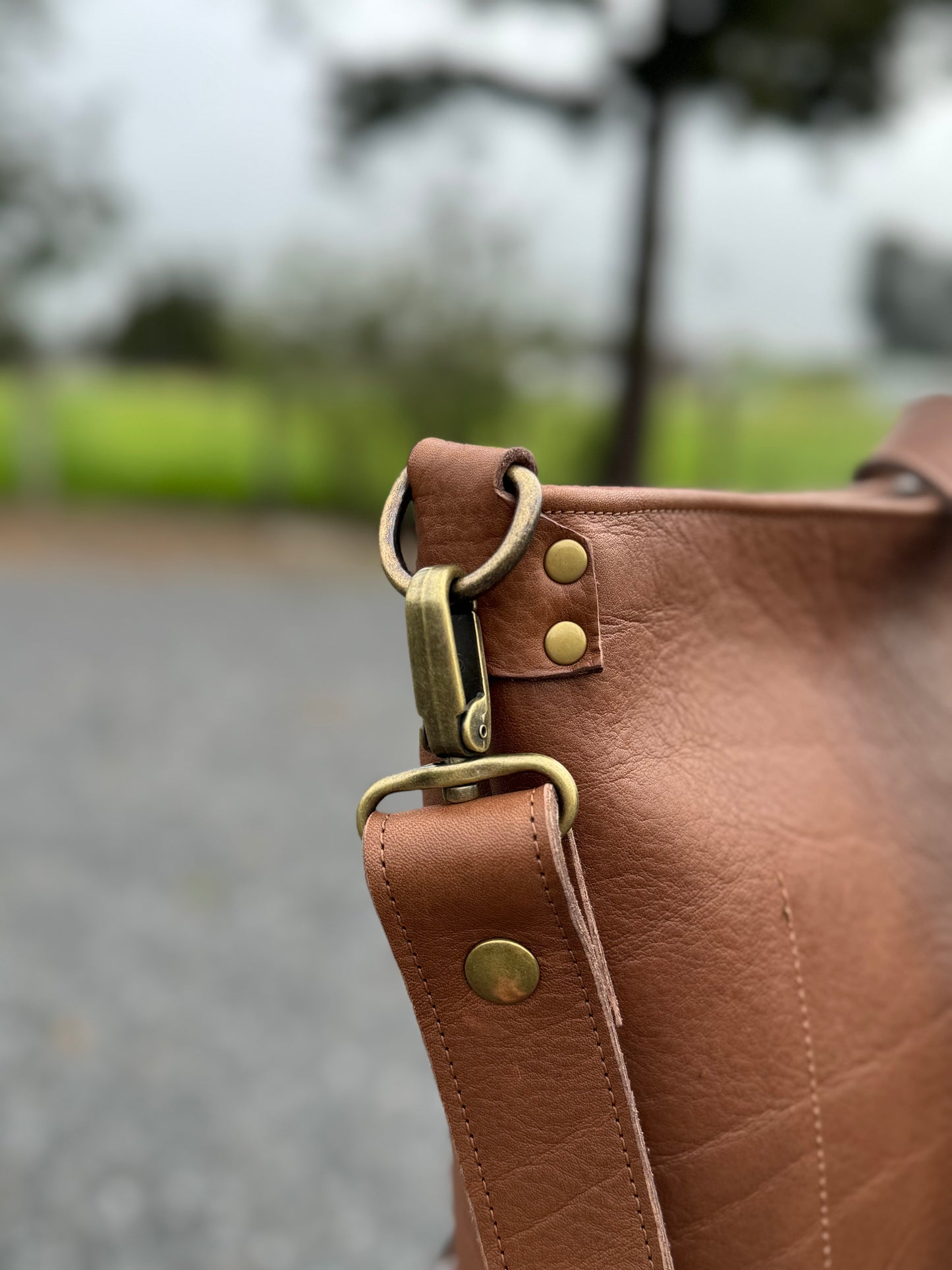 Penngrove Bag - Brown with cow hair pocket and zipper closure