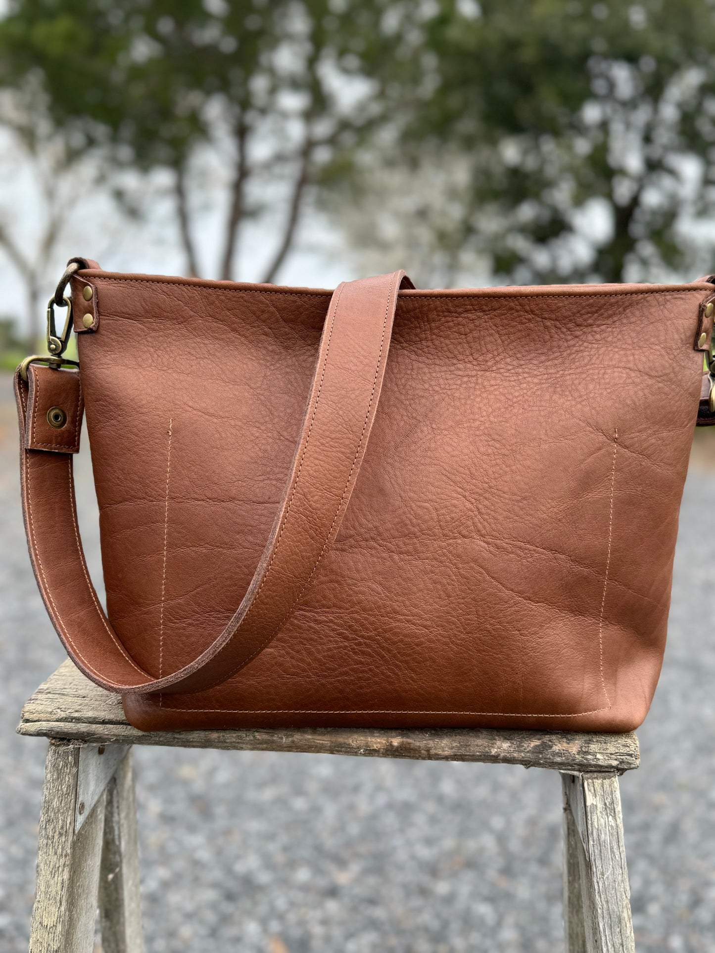 Penngrove Bag - Brown with cow hair pocket and zipper closure