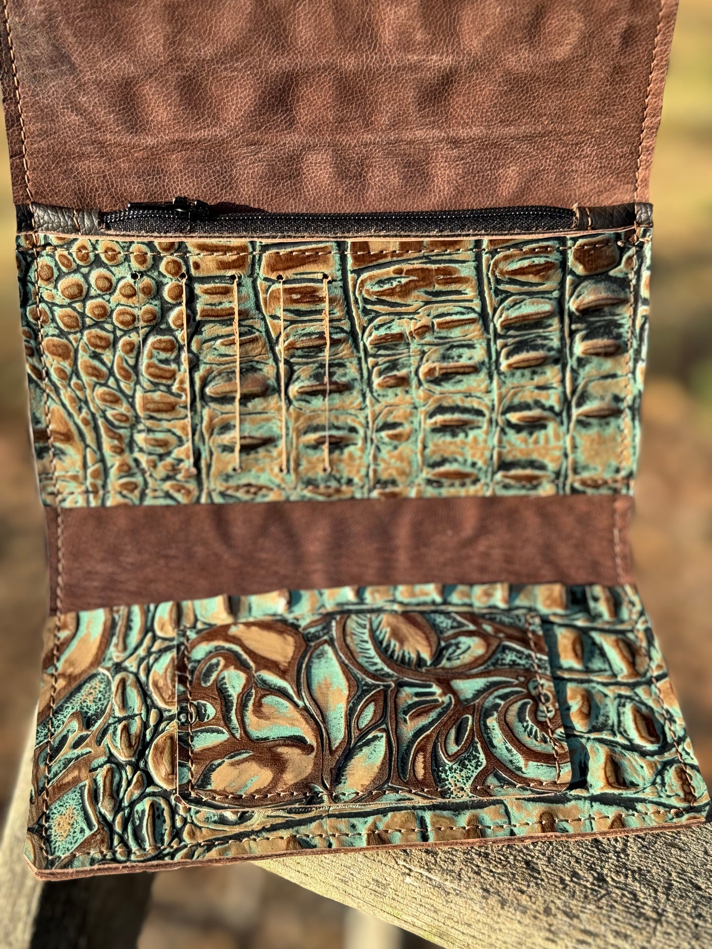 Trifold Wallet - Turquoise & Brown