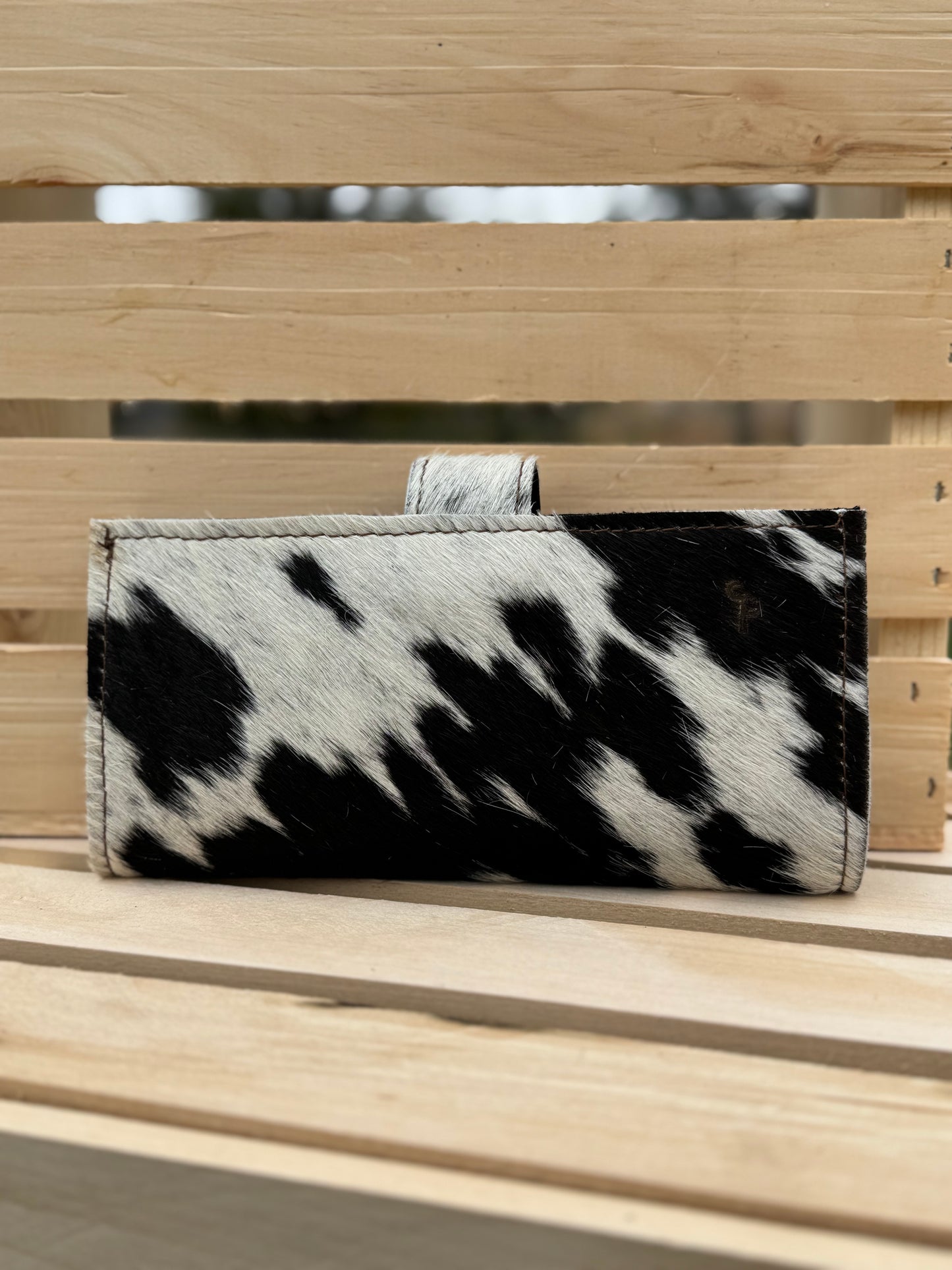 Women's Bifold Wallet - Black and White Cow Hair