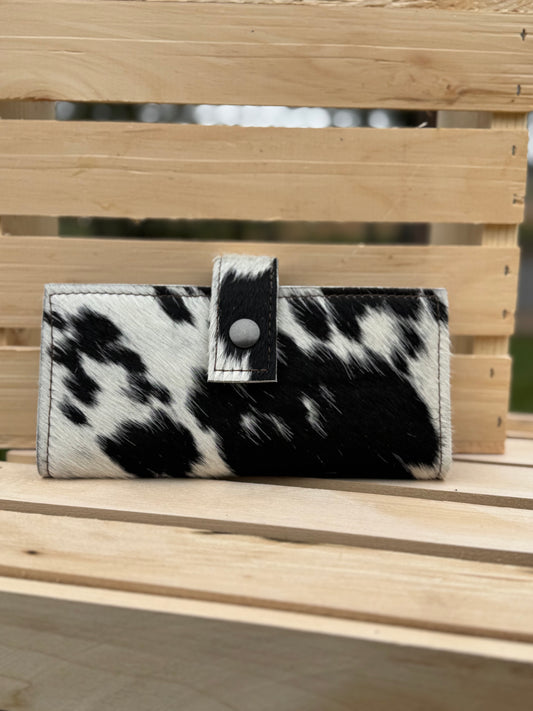 Women's Bifold Wallet - Black and White Cow Hair