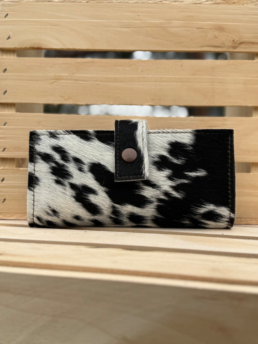 Women's Bifold Wallet - Black and White Cow Hair