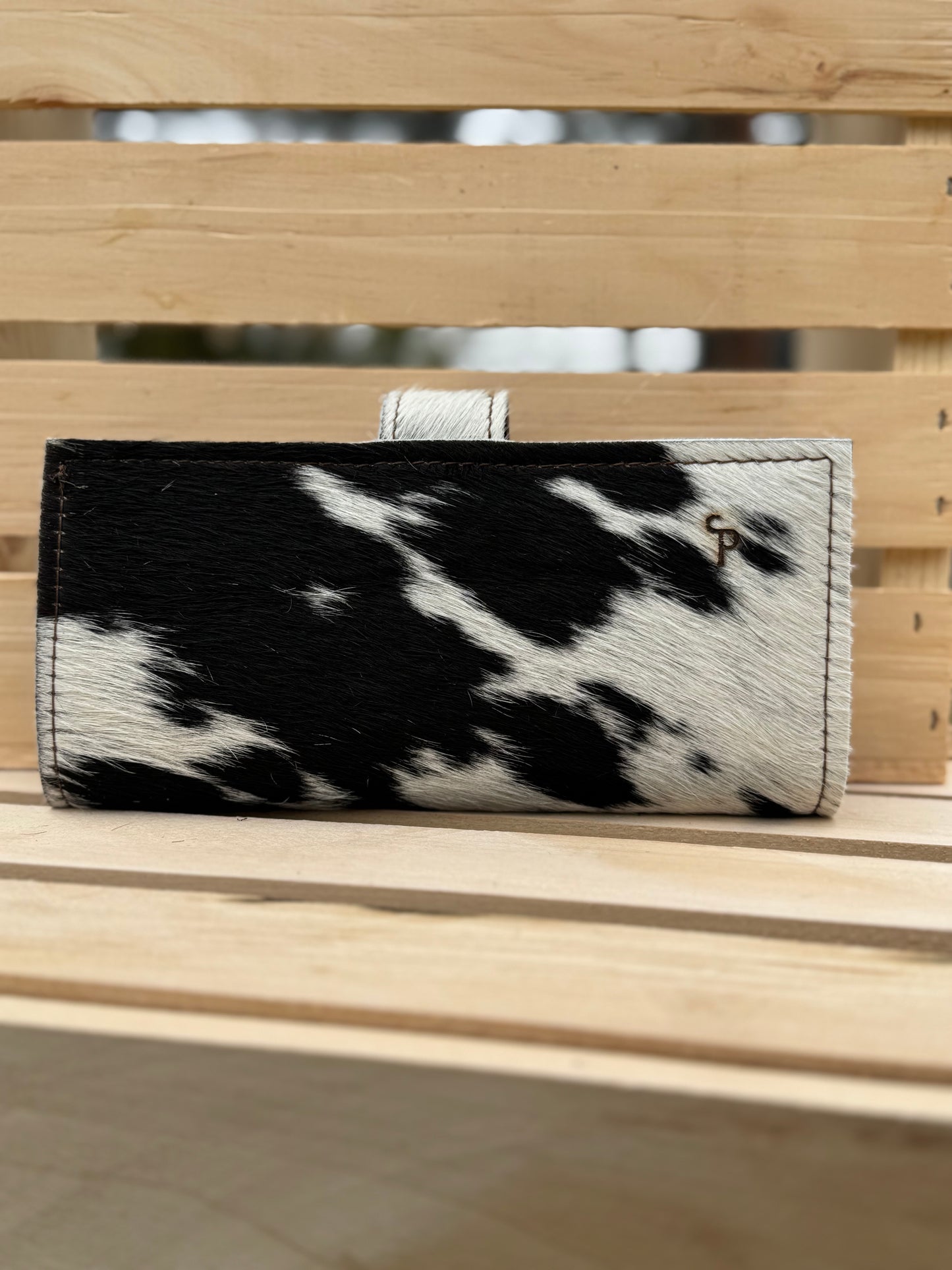 Women's Bifold Wallet - Black and White Cow Hair